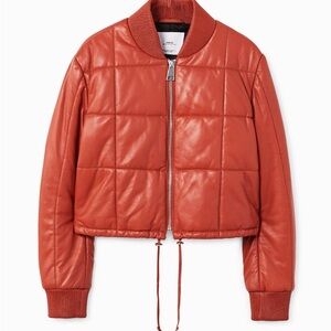Women's Quilted Leather Jacket - Rust by Mango